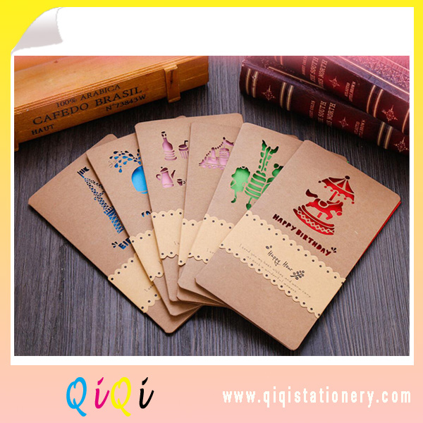 custom retro Kraft paper hollow birthday card gift card greeting card with envelop