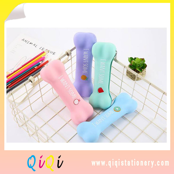 Candy color Bone silicone pencil bag korea stationery pencil box