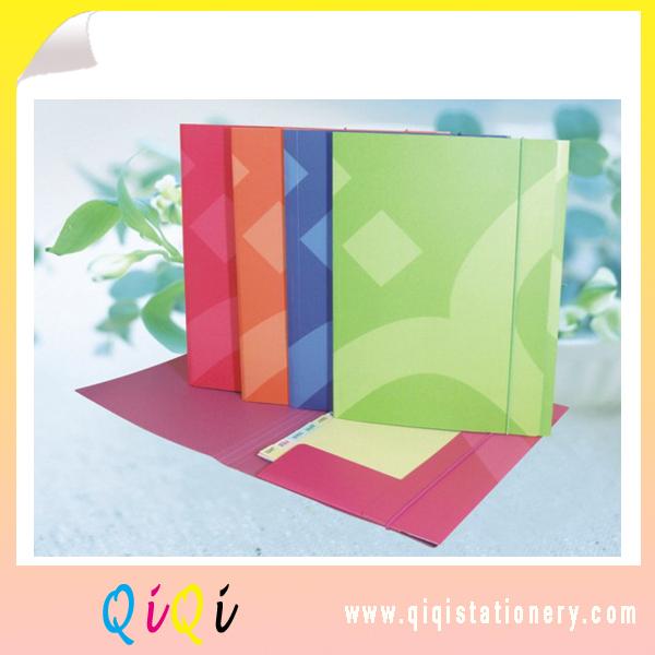 elastic band printed paper three flap file folder